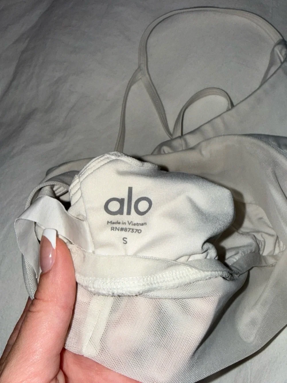 ALO Yoga White Strappy Mesh-Trim Sports Bralette